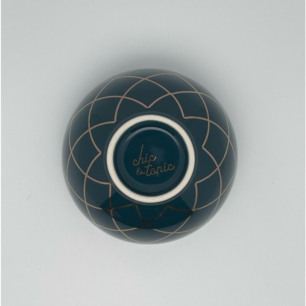 Ceramic Set of 3 Nesting Bowls, Design w/Gold Trim by Chic & Tonic Teal & Peachy - Picture 7 of 13